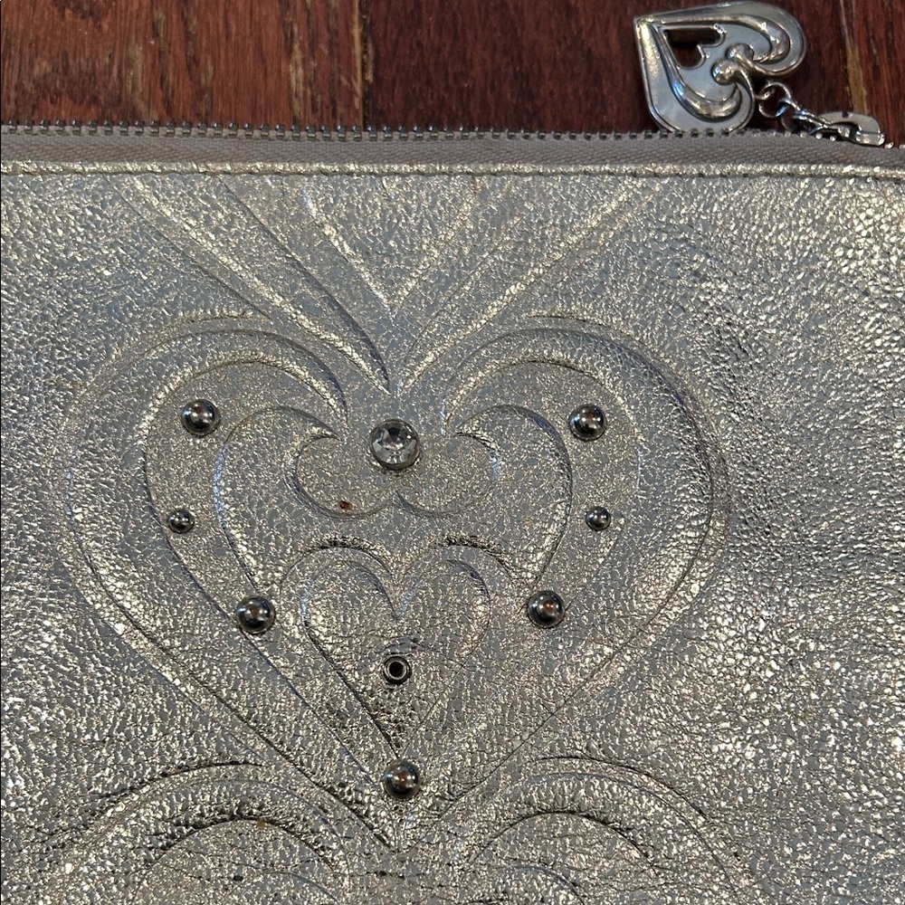 Brighton Metallic Silver Heart Embellished Wristlet - Picture 3 of 10